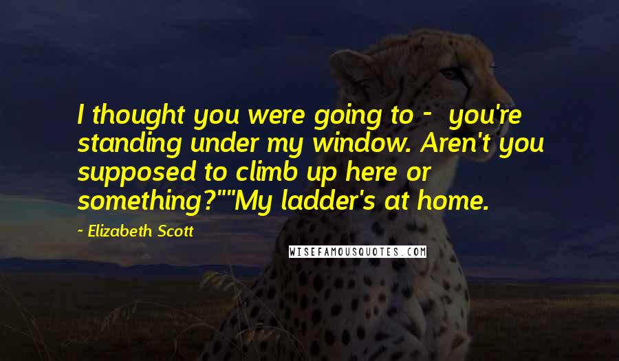 Elizabeth Scott Quotes: I thought you were going to -  you're standing under my window. Aren't you supposed to climb up here or something?""My ladder's at home.
