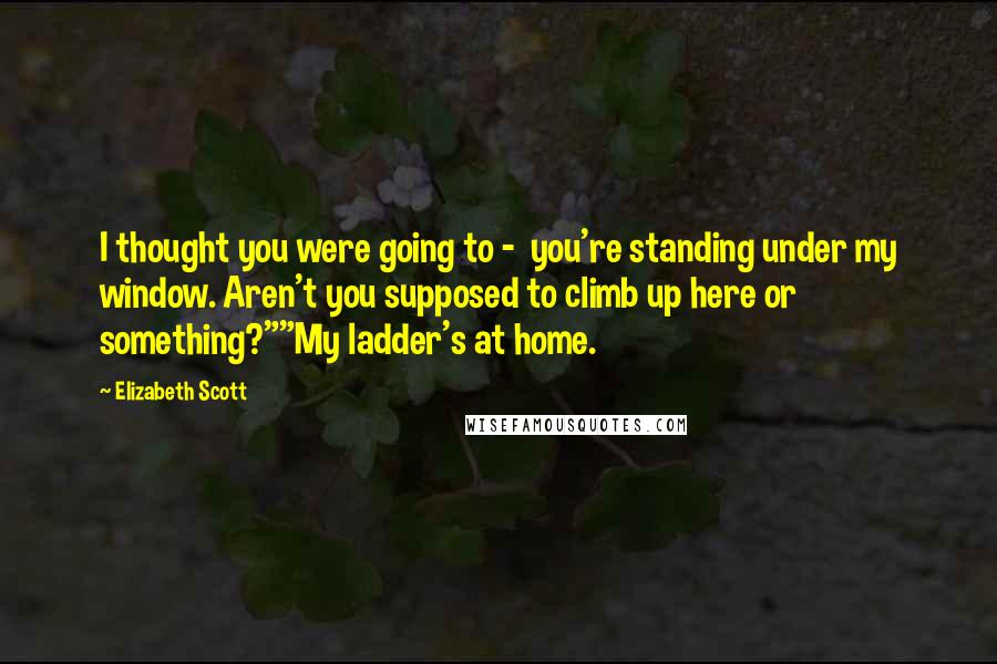 Elizabeth Scott Quotes: I thought you were going to -  you're standing under my window. Aren't you supposed to climb up here or something?""My ladder's at home.
