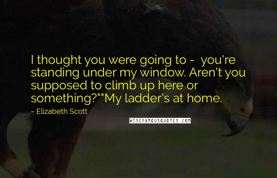Elizabeth Scott Quotes: I thought you were going to -  you're standing under my window. Aren't you supposed to climb up here or something?""My ladder's at home.