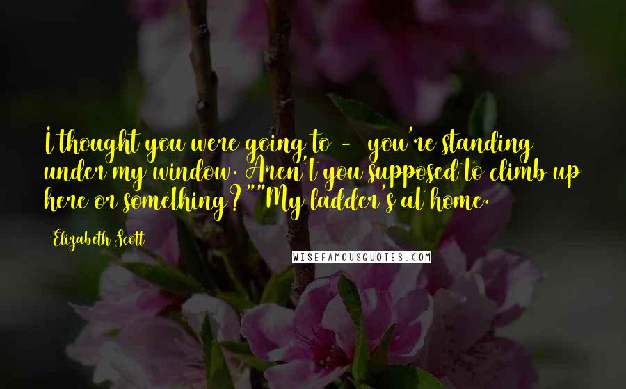 Elizabeth Scott Quotes: I thought you were going to -  you're standing under my window. Aren't you supposed to climb up here or something?""My ladder's at home.