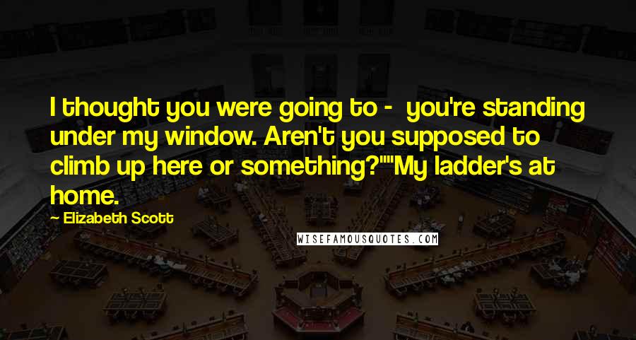 Elizabeth Scott Quotes: I thought you were going to -  you're standing under my window. Aren't you supposed to climb up here or something?""My ladder's at home.