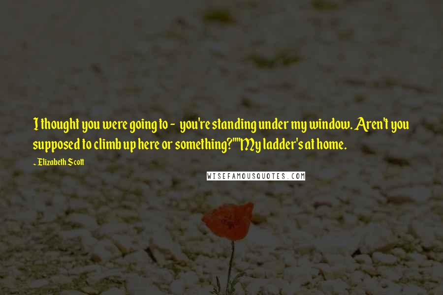 Elizabeth Scott Quotes: I thought you were going to -  you're standing under my window. Aren't you supposed to climb up here or something?""My ladder's at home.