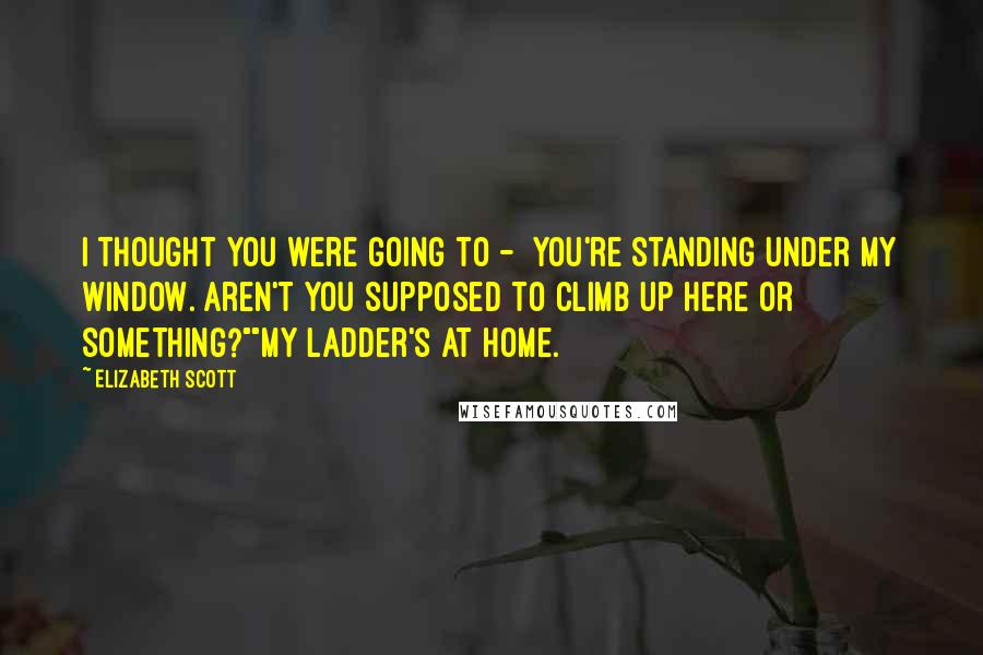 Elizabeth Scott Quotes: I thought you were going to -  you're standing under my window. Aren't you supposed to climb up here or something?""My ladder's at home.
