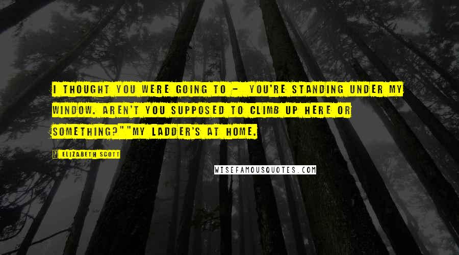 Elizabeth Scott Quotes: I thought you were going to -  you're standing under my window. Aren't you supposed to climb up here or something?""My ladder's at home.