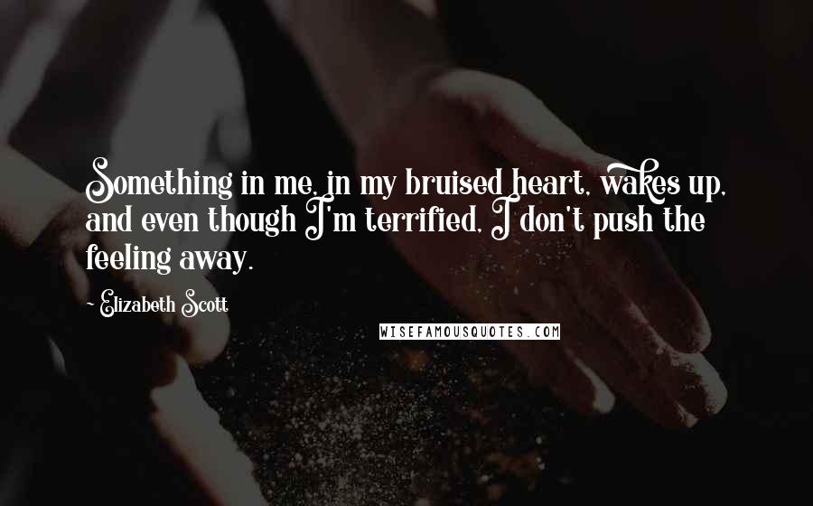 Elizabeth Scott Quotes: Something in me, in my bruised heart, wakes up, and even though I'm terrified, I don't push the feeling away.