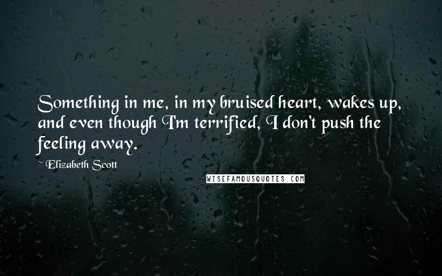 Elizabeth Scott Quotes: Something in me, in my bruised heart, wakes up, and even though I'm terrified, I don't push the feeling away.