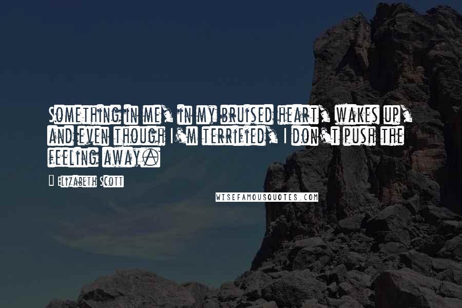 Elizabeth Scott Quotes: Something in me, in my bruised heart, wakes up, and even though I'm terrified, I don't push the feeling away.