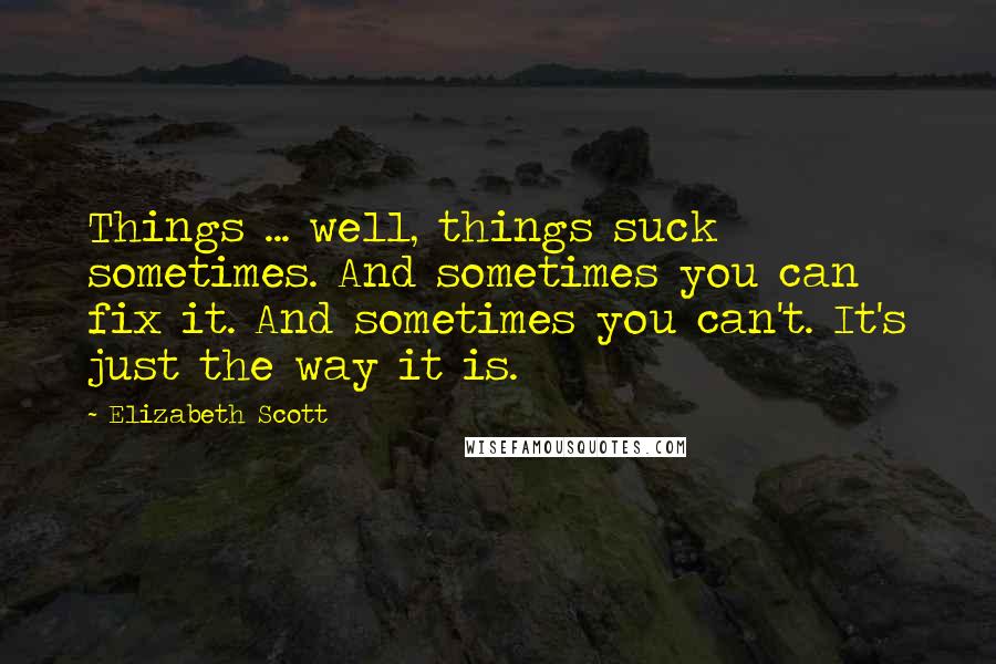 Elizabeth Scott Quotes: Things ... well, things suck sometimes. And sometimes you can fix it. And sometimes you can't. It's just the way it is.