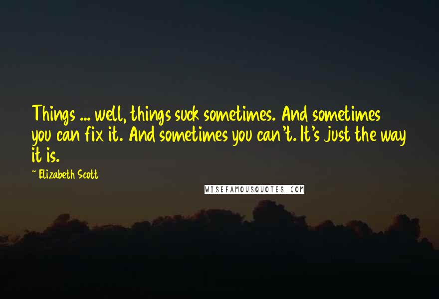 Elizabeth Scott Quotes: Things ... well, things suck sometimes. And sometimes you can fix it. And sometimes you can't. It's just the way it is.