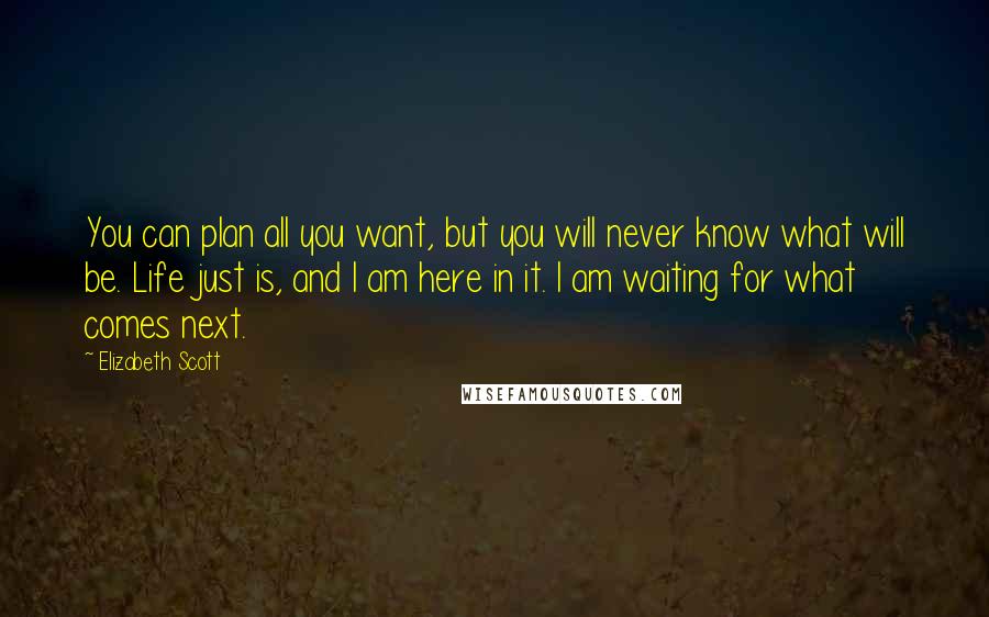 Elizabeth Scott Quotes: You can plan all you want, but you will never know what will be. Life just is, and I am here in it. I am waiting for what comes next.