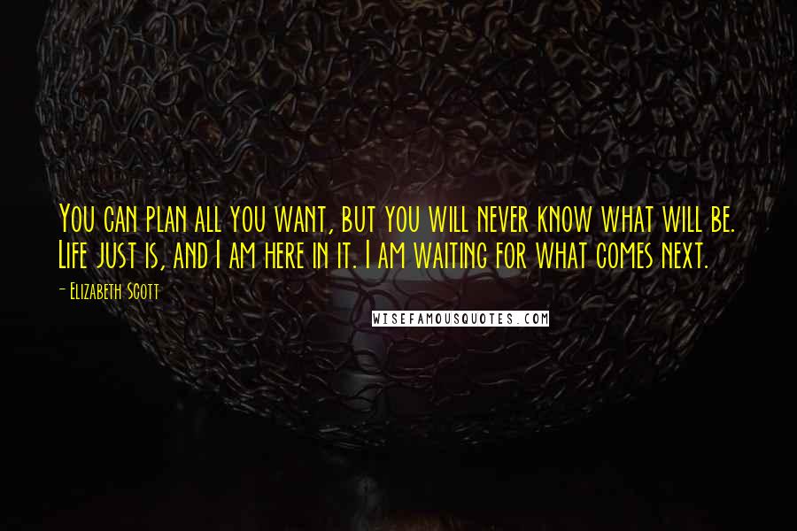 Elizabeth Scott Quotes: You can plan all you want, but you will never know what will be. Life just is, and I am here in it. I am waiting for what comes next.