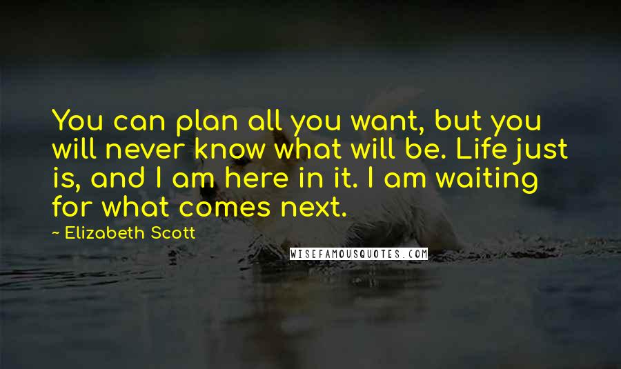 Elizabeth Scott Quotes: You can plan all you want, but you will never know what will be. Life just is, and I am here in it. I am waiting for what comes next.