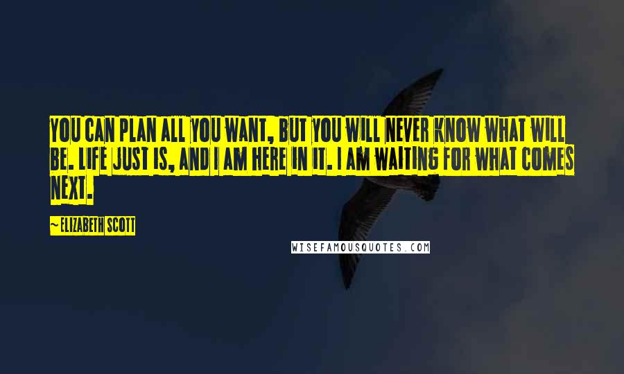 Elizabeth Scott Quotes: You can plan all you want, but you will never know what will be. Life just is, and I am here in it. I am waiting for what comes next.
