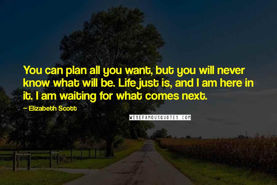 Elizabeth Scott Quotes: You can plan all you want, but you will never know what will be. Life just is, and I am here in it. I am waiting for what comes next.