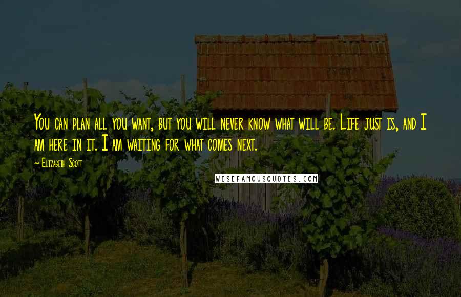 Elizabeth Scott Quotes: You can plan all you want, but you will never know what will be. Life just is, and I am here in it. I am waiting for what comes next.
