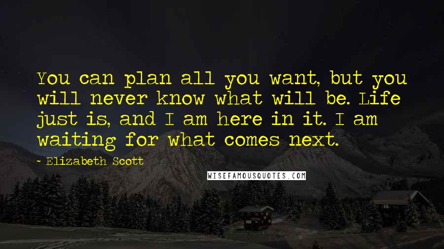 Elizabeth Scott Quotes: You can plan all you want, but you will never know what will be. Life just is, and I am here in it. I am waiting for what comes next.