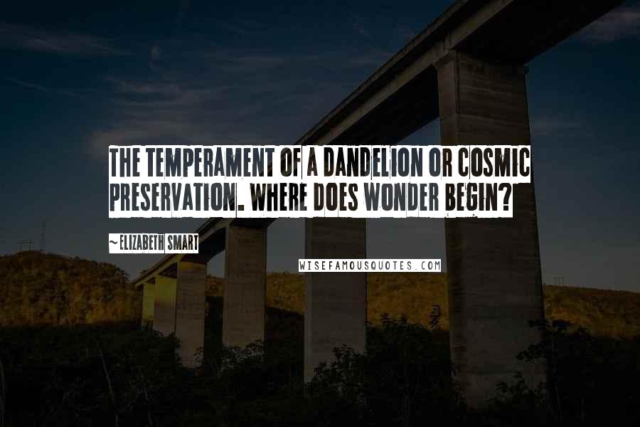 Elizabeth Smart Quotes: The temperament of a dandelion or cosmic preservation. Where does wonder begin?