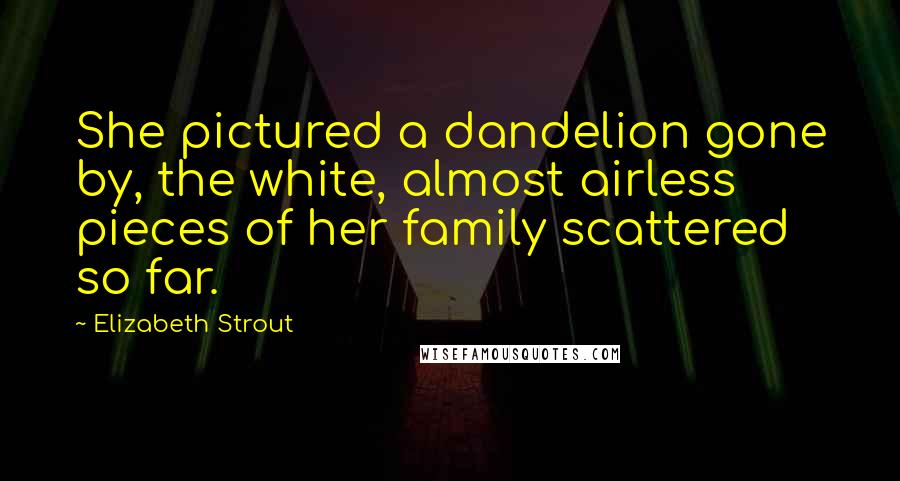 Elizabeth Strout Quotes: She pictured a dandelion gone by, the white, almost airless pieces of her family scattered so far.