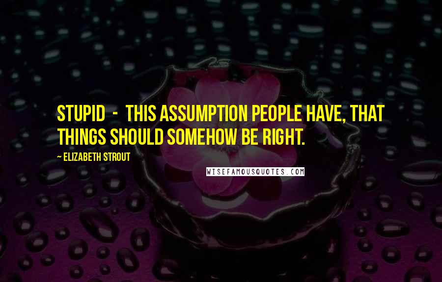 Elizabeth Strout Quotes: Stupid - this assumption people have, that things should somehow be right.