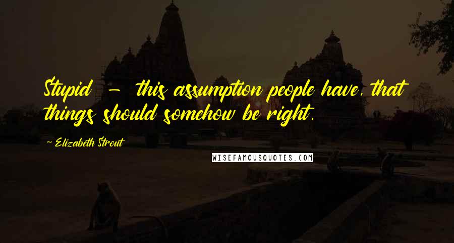 Elizabeth Strout Quotes: Stupid - this assumption people have, that things should somehow be right.