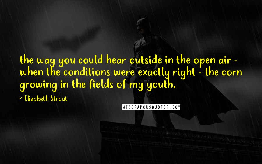 Elizabeth Strout Quotes: the way you could hear outside in the open air - when the conditions were exactly right - the corn growing in the fields of my youth.