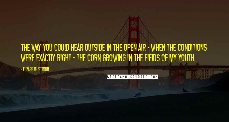 Elizabeth Strout Quotes: the way you could hear outside in the open air - when the conditions were exactly right - the corn growing in the fields of my youth.