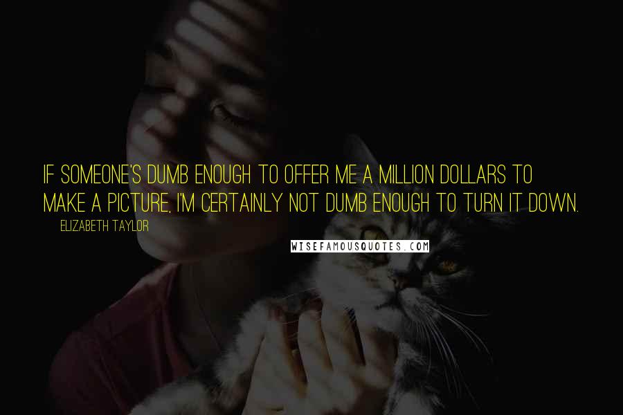 Elizabeth Taylor Quotes: If someone's dumb enough to offer me a million dollars to make a picture, I'm certainly not dumb enough to turn it down.