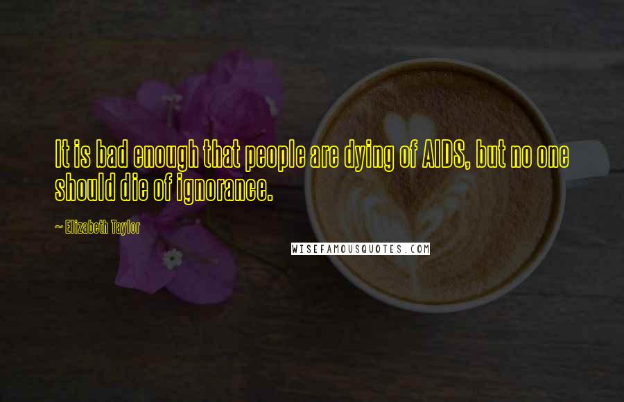 Elizabeth Taylor Quotes: It is bad enough that people are dying of AIDS, but no one should die of ignorance.