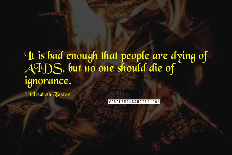 Elizabeth Taylor Quotes: It is bad enough that people are dying of AIDS, but no one should die of ignorance.