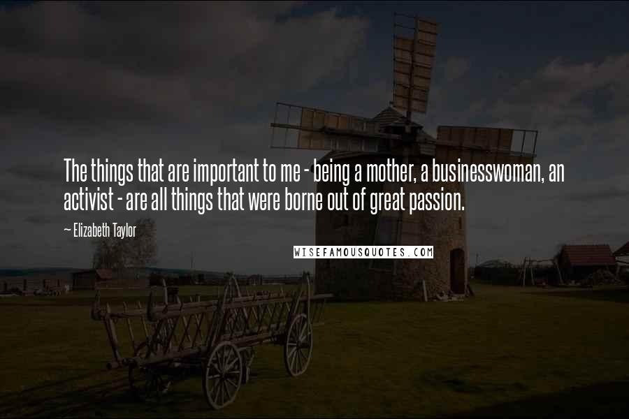 Elizabeth Taylor Quotes: The things that are important to me - being a mother, a businesswoman, an activist - are all things that were borne out of great passion.