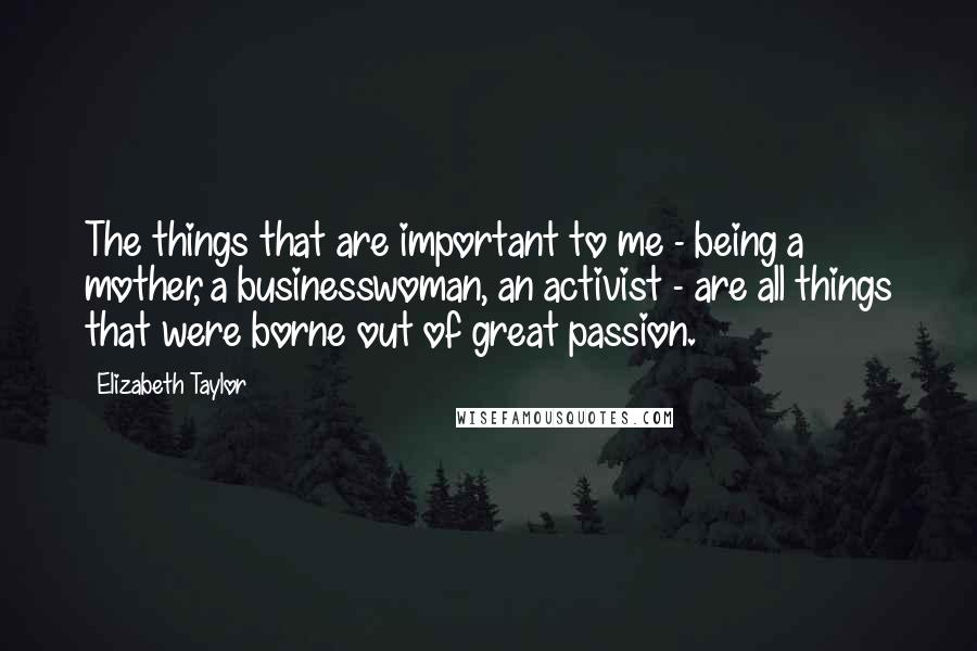 Elizabeth Taylor Quotes: The things that are important to me - being a mother, a businesswoman, an activist - are all things that were borne out of great passion.