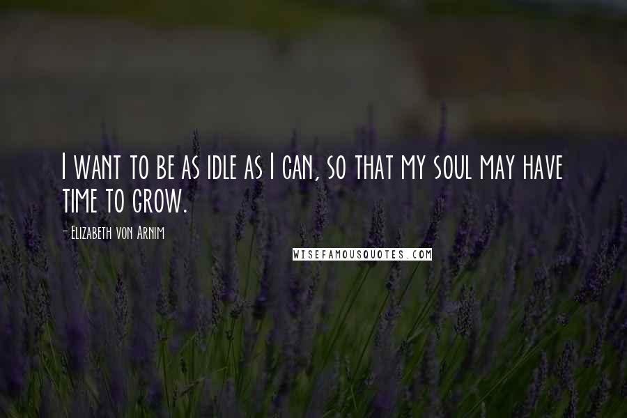 Elizabeth Von Arnim Quotes: I want to be as idle as I can, so that my soul may have time to grow.