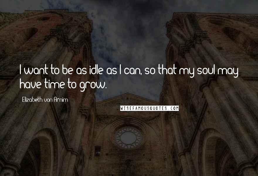 Elizabeth Von Arnim Quotes: I want to be as idle as I can, so that my soul may have time to grow.