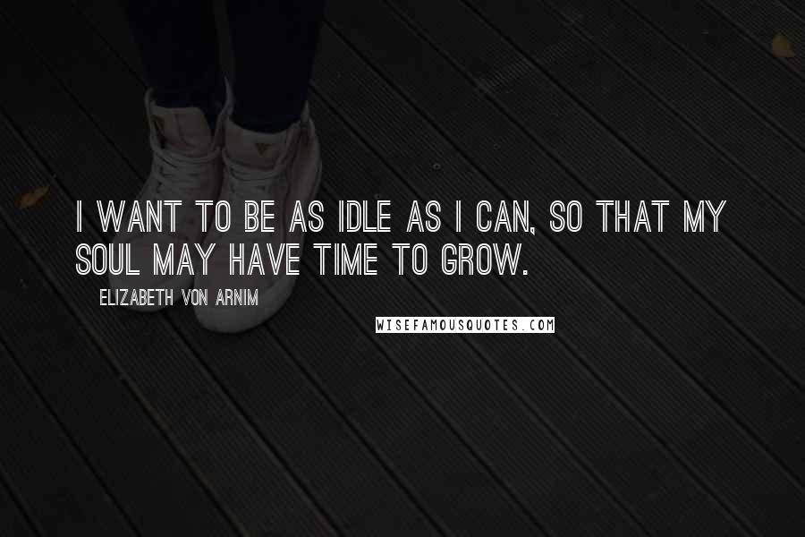 Elizabeth Von Arnim Quotes: I want to be as idle as I can, so that my soul may have time to grow.