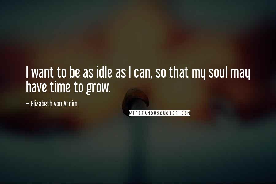 Elizabeth Von Arnim Quotes: I want to be as idle as I can, so that my soul may have time to grow.