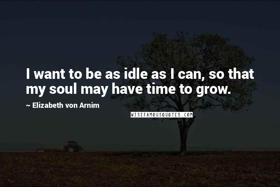 Elizabeth Von Arnim Quotes: I want to be as idle as I can, so that my soul may have time to grow.