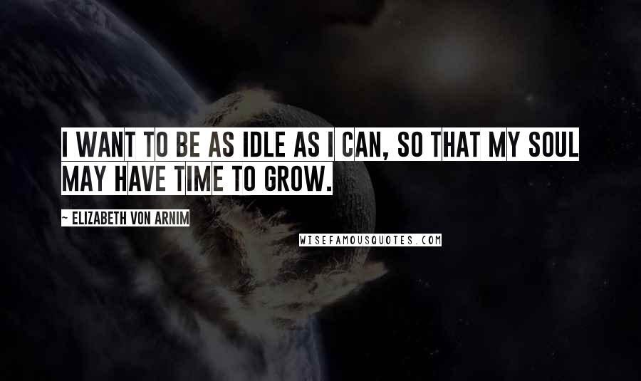 Elizabeth Von Arnim Quotes: I want to be as idle as I can, so that my soul may have time to grow.