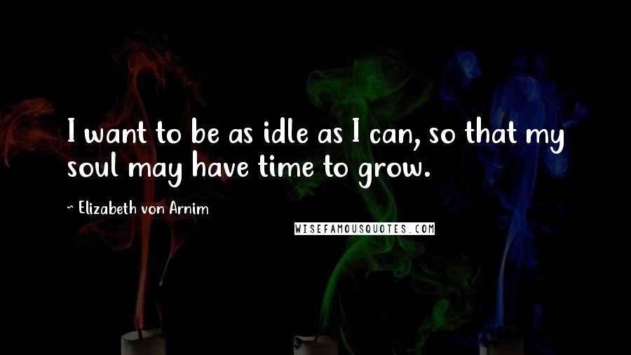 Elizabeth Von Arnim Quotes: I want to be as idle as I can, so that my soul may have time to grow.