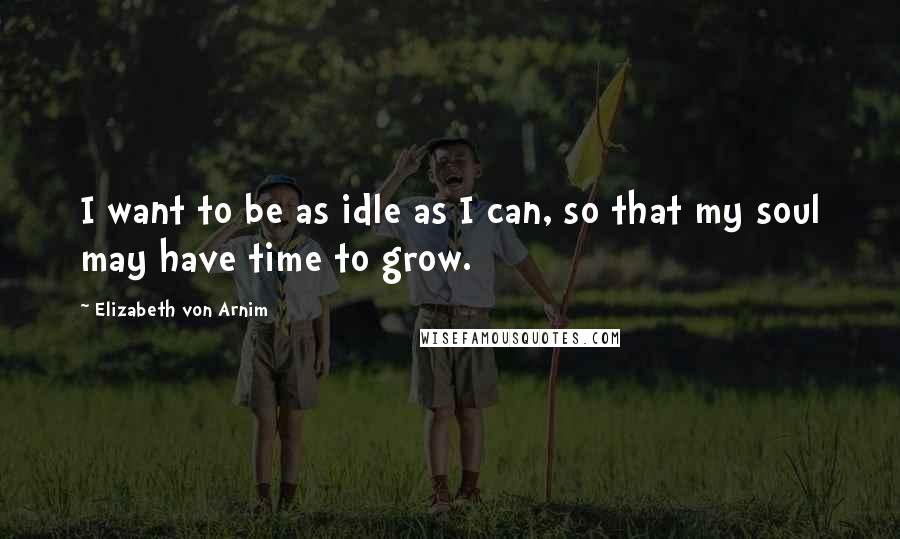 Elizabeth Von Arnim Quotes: I want to be as idle as I can, so that my soul may have time to grow.