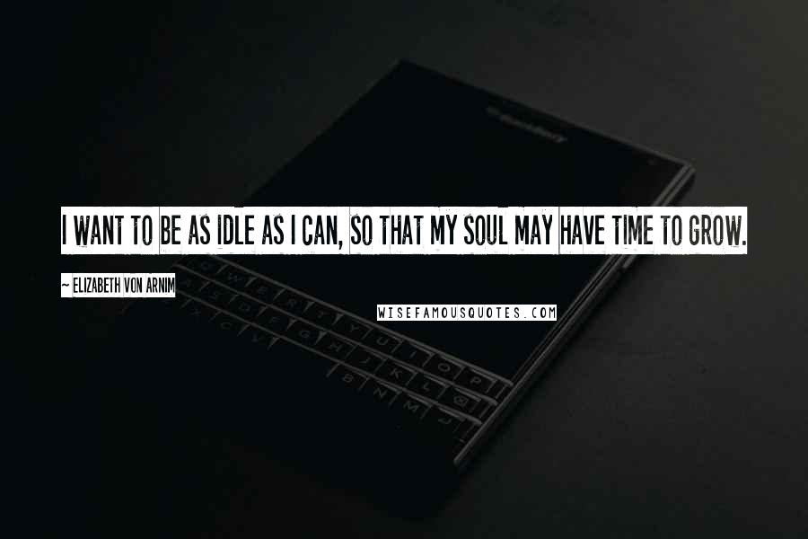 Elizabeth Von Arnim Quotes: I want to be as idle as I can, so that my soul may have time to grow.