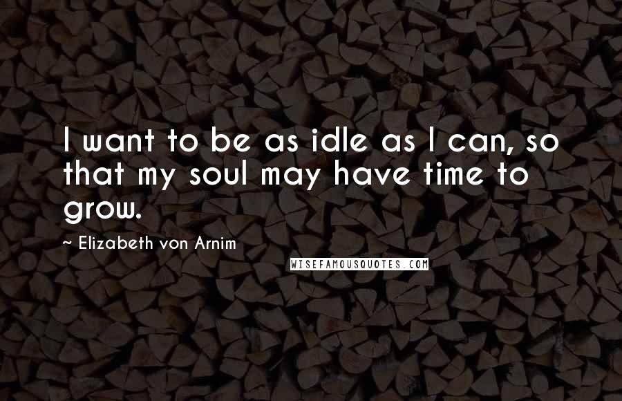 Elizabeth Von Arnim Quotes: I want to be as idle as I can, so that my soul may have time to grow.
