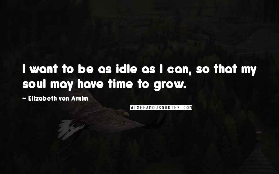 Elizabeth Von Arnim Quotes: I want to be as idle as I can, so that my soul may have time to grow.