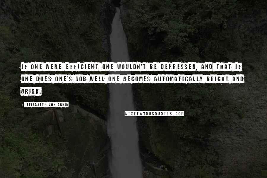 Elizabeth Von Arnim Quotes: if one were efficient one wouldn't be depressed, and that if one does one's job well one becomes automatically bright and brisk.