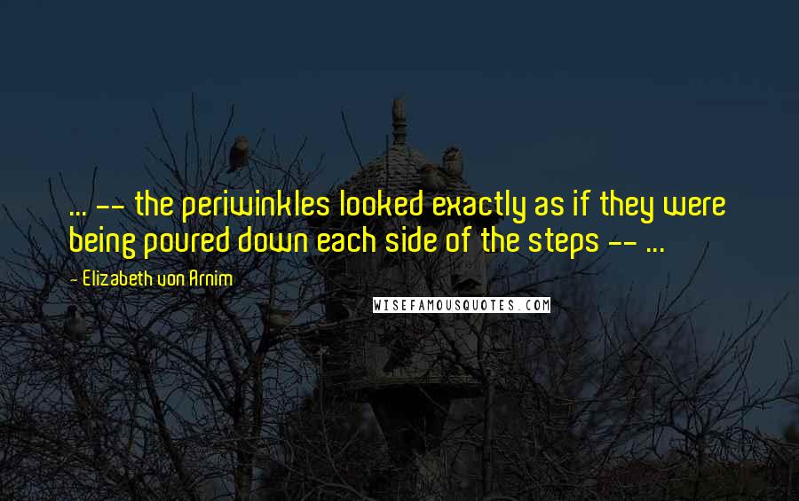 Elizabeth Von Arnim Quotes: ... -- the periwinkles looked exactly as if they were being poured down each side of the steps -- ...