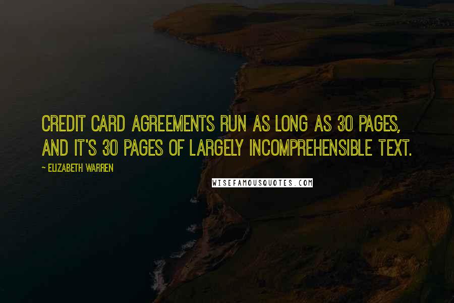 Elizabeth Warren Quotes: Credit card agreements run as long as 30 pages, and it's 30 pages of largely incomprehensible text.