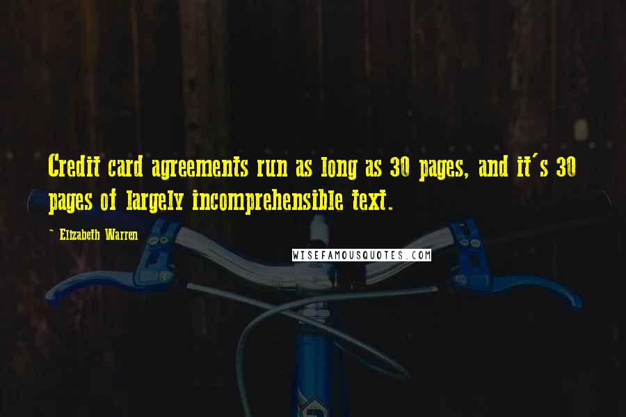 Elizabeth Warren Quotes: Credit card agreements run as long as 30 pages, and it's 30 pages of largely incomprehensible text.