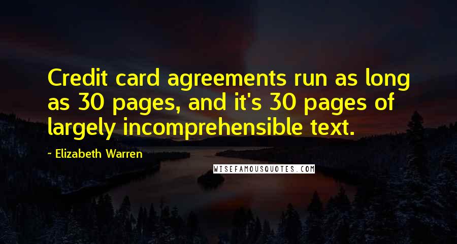 Elizabeth Warren Quotes: Credit card agreements run as long as 30 pages, and it's 30 pages of largely incomprehensible text.