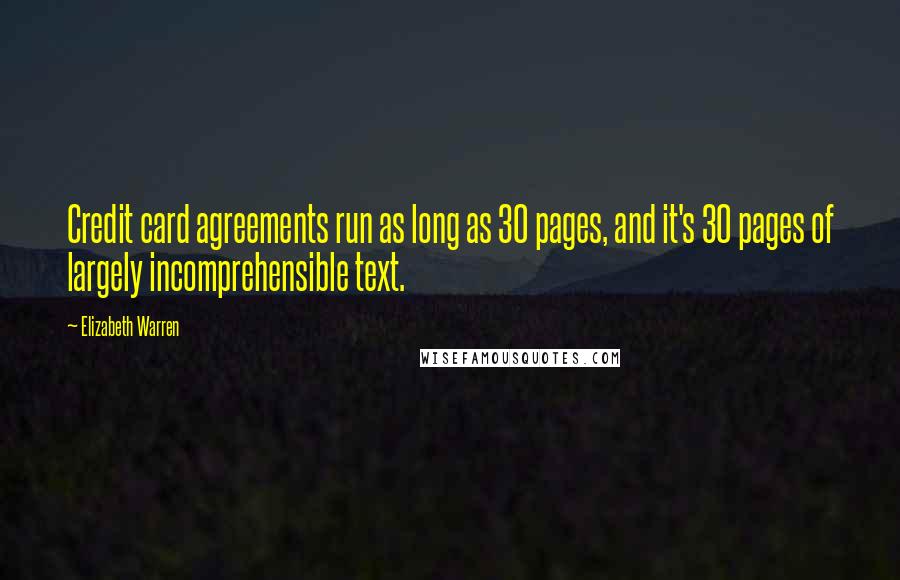 Elizabeth Warren Quotes: Credit card agreements run as long as 30 pages, and it's 30 pages of largely incomprehensible text.