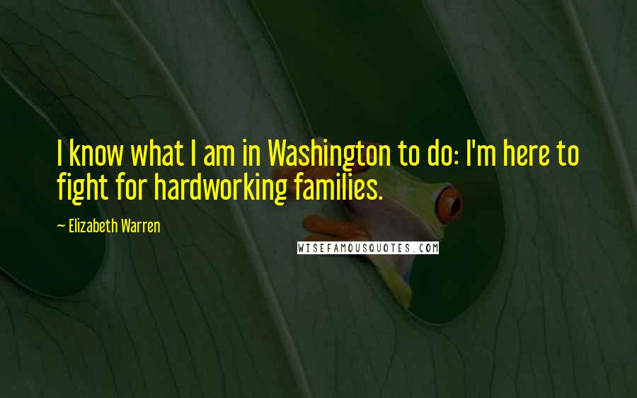 Elizabeth Warren Quotes: I know what I am in Washington to do: I'm here to fight for hardworking families.