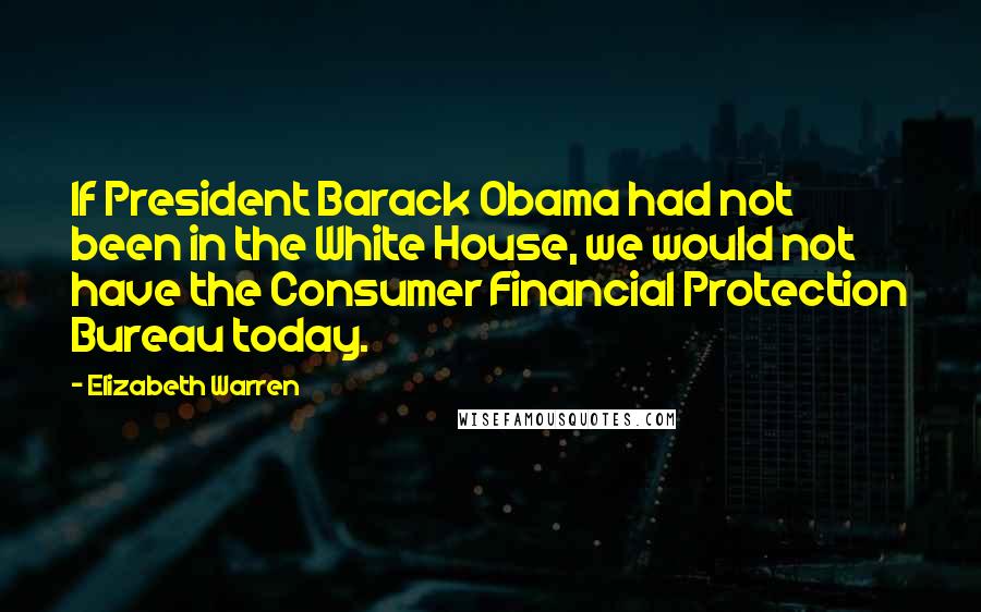 Elizabeth Warren Quotes: If President Barack Obama had not been in the White House, we would not have the Consumer Financial Protection Bureau today.